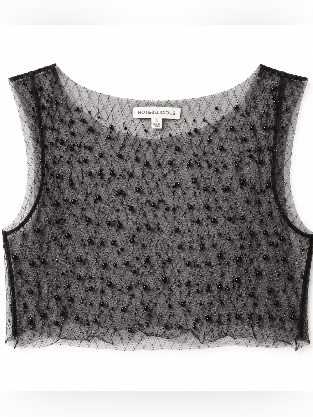 Hot & Delicious Sheer Black Beaded Crop Top